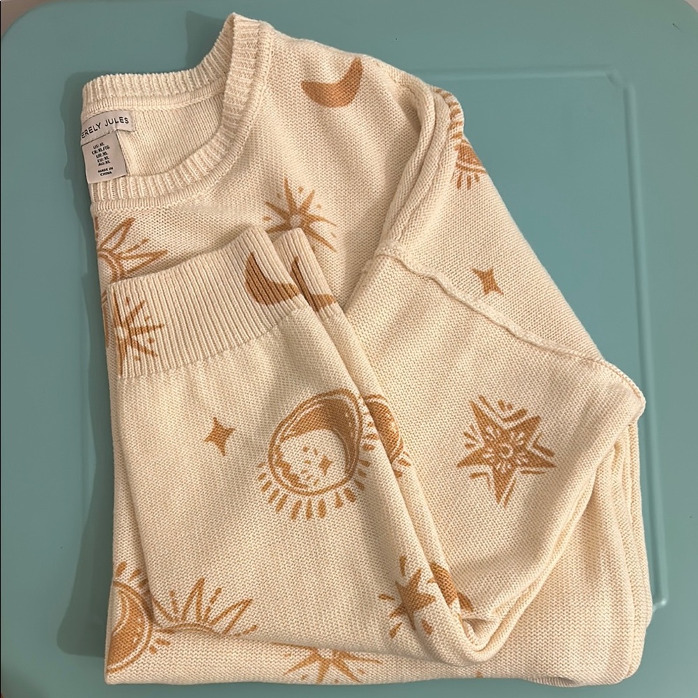 Sincerely Jules Cream and Tan Celestial Sweater
